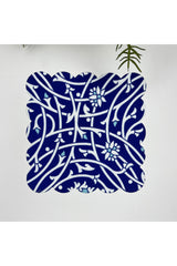 Mavi Zemin Oryantal Çini Çiçek Desenli  Lazer Kesim Kumaş Kokteyl Peçetesi 1 Adet