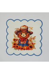 Sulu Boya Korkuluk Çiftçi Desenli Kenarı Nakışlı Kokteyl Peçetesi