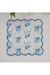 Mavi Kurdele ve Vişne Desenli Nakış Kenar Kumaş Kokteyl Peçetesi 1 Adet