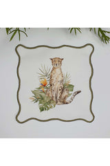 Sulu Boya Çita ve Tropikal Yapraklar Tasarım Nakış Kenar Kokteyl Peçetesi 1 Adet