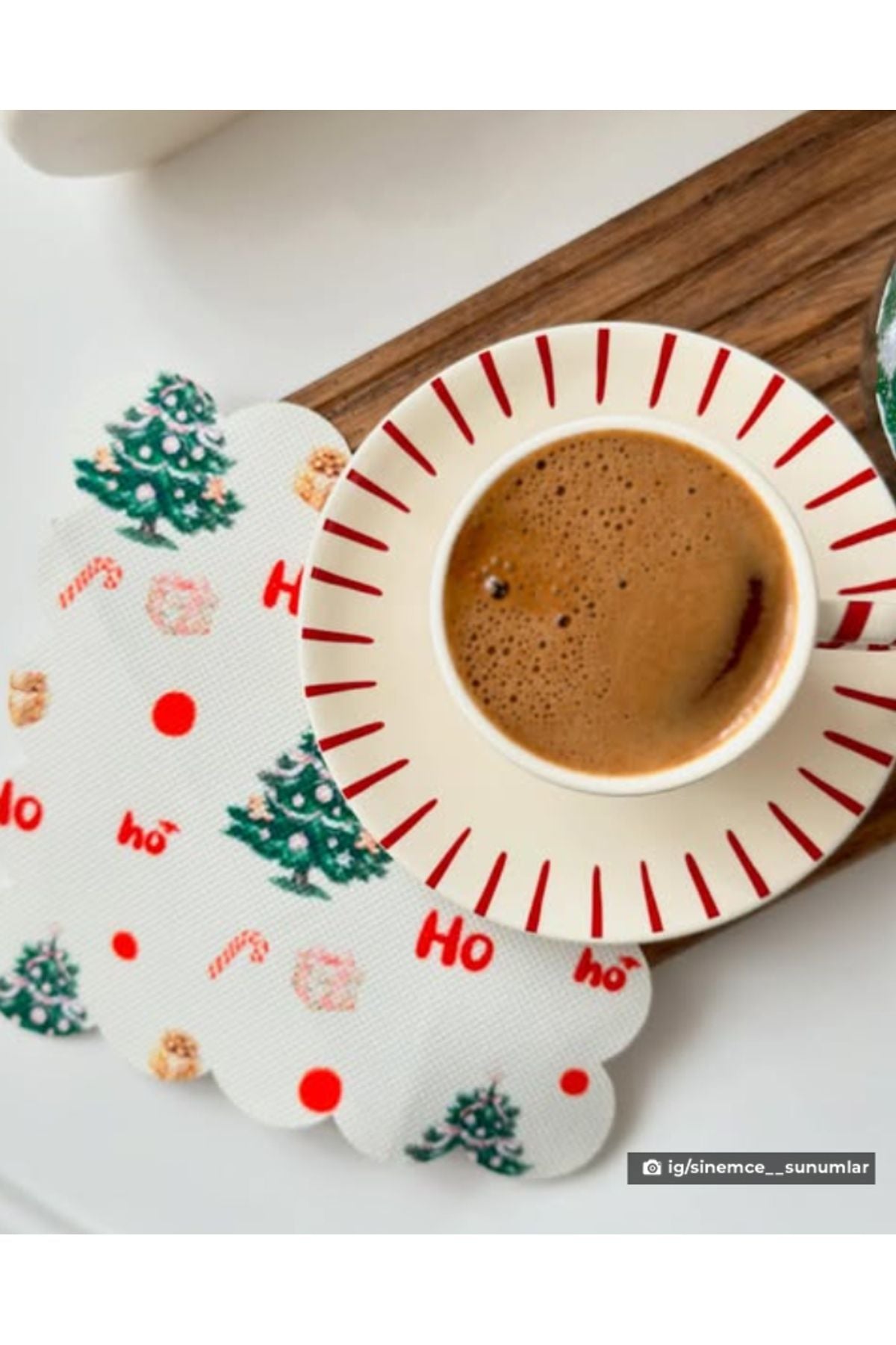 Ho Ho Çam Ağacı yılbaşı Desenli Dijital Baskılı Kokteyl Peçetesi Yıkanabilir Lazer Kesimli