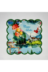 Yeşil Nakışlı Manzara Desenli Dijital Baskılı, Kenarı Nakışlı Dekoratif Kokteyl Peçeteleri