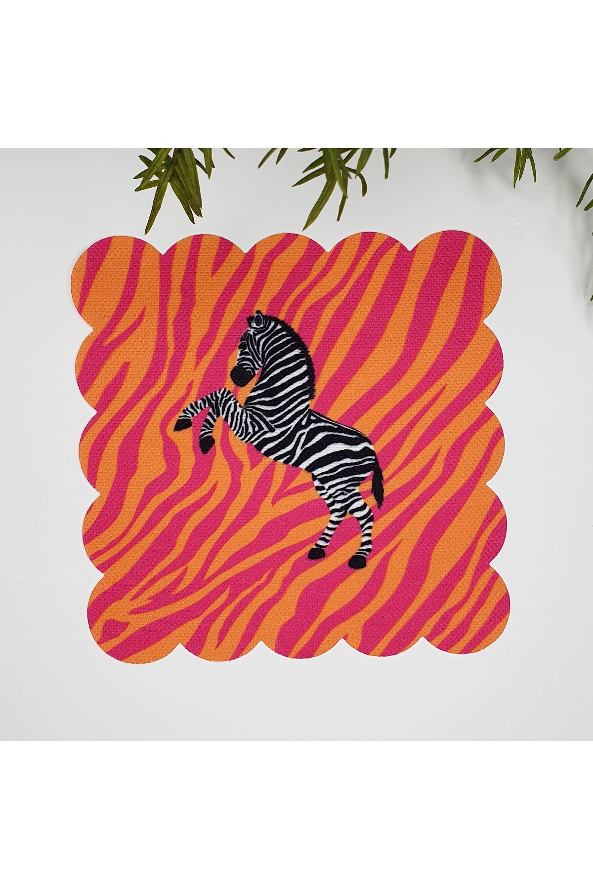 Pembe Turuncu Zemin Zebra Tasarımlı Kumaş Kokteyl Peçetesi 1 Adet