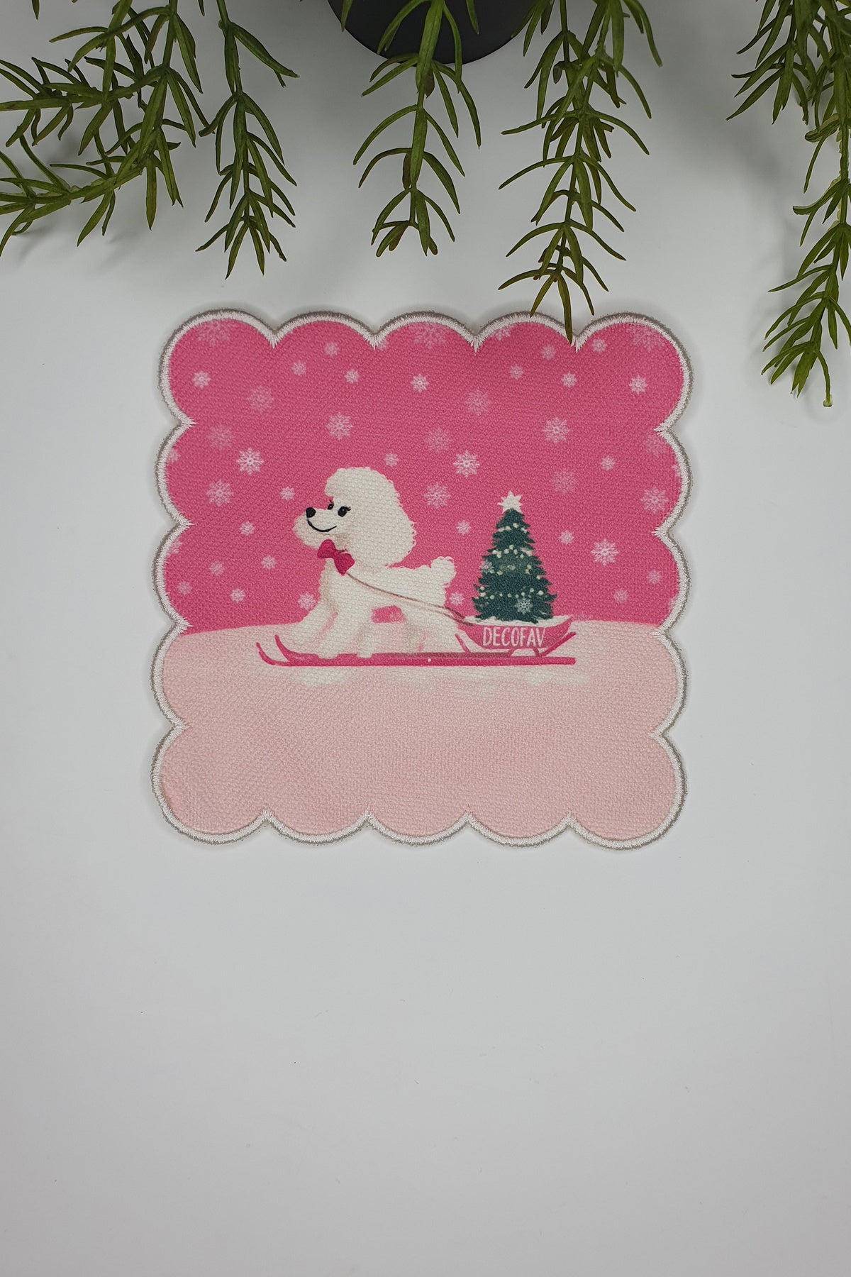 Ski Pup Fun Şirin Köpek Tasarım Nakış Kenar Kokteyl Peçetesi 1 Adet