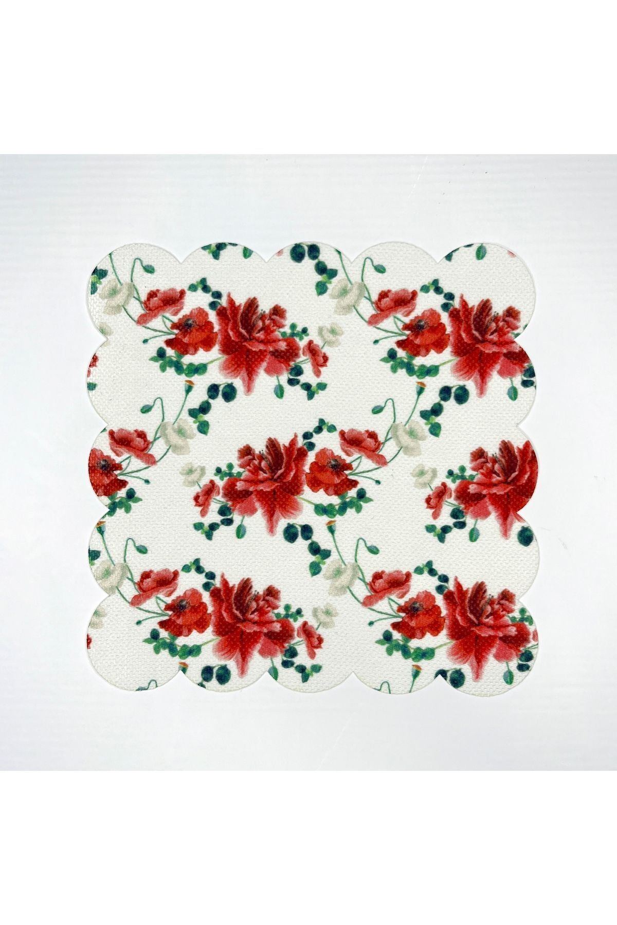 Suluboya Kırmızı Çiçek Desenli Dijital Baskılı Kokteyl Peçetesi Yıkanabilir Lazer Kesimli