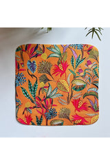 Turuncu Zemin Botanik Çiçek Desenli Dijital Baskılı, Kenarı Lazer Kesim Dekoratif Kokteyl Peçeteleri