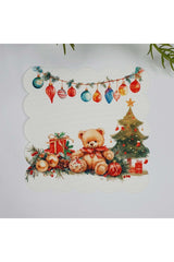 Yılbaşı Teddy Ayıcıklı Dijital Baskılı Lazer Kesim Yıkanabilir Kokteyl Peçetesi