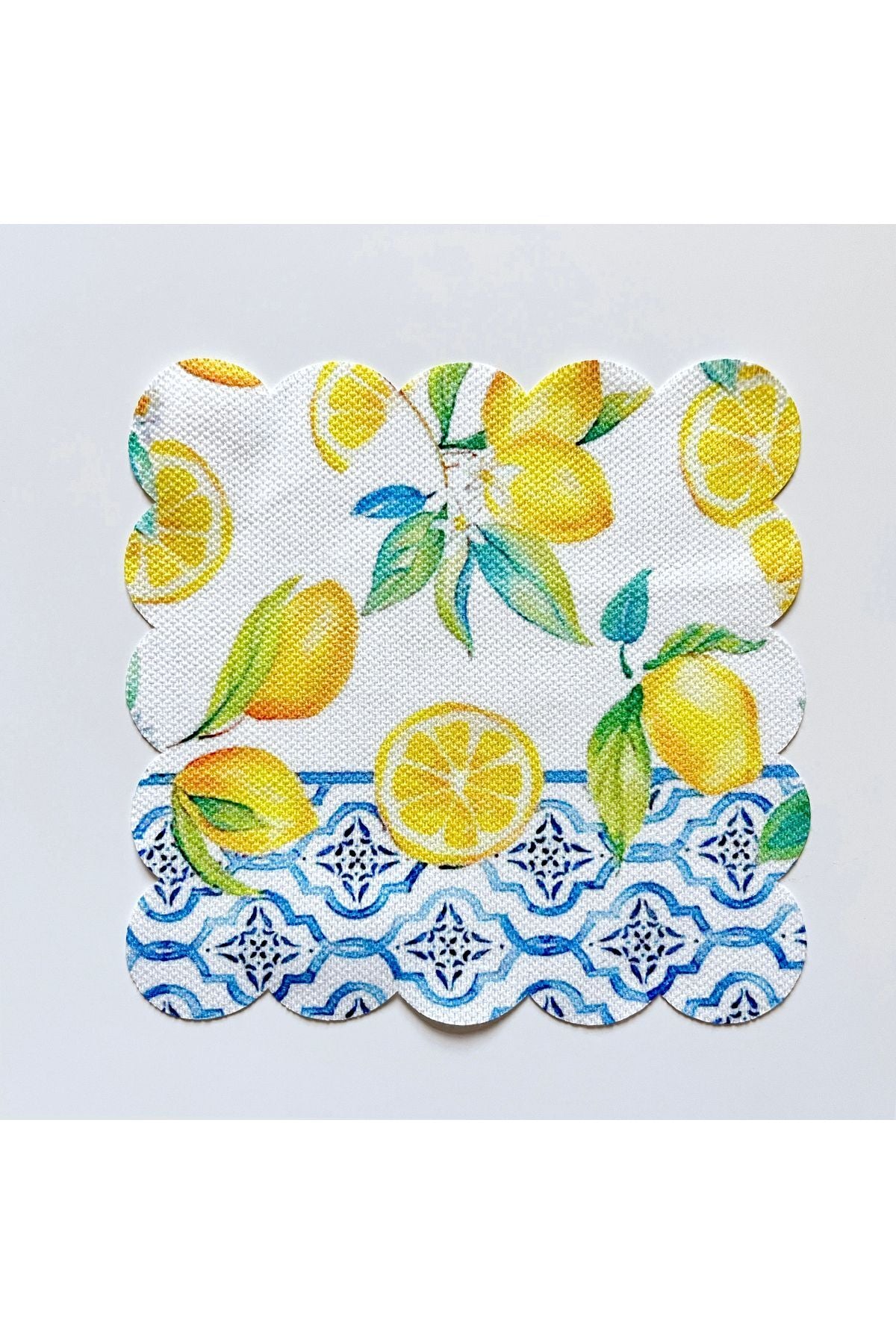 Çini Desenli Limon Desenli Kumaş Kokteyl Peçetesi Yıkanabilir Lazer Kesimli