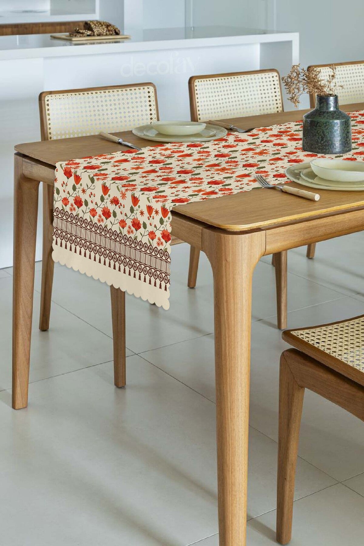 Antika Perde Desenli Lazer Kesim Runner - 48x135cm