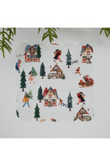 Sulu Boya Tatlı Yılbaşı Kasaba Manzara Desenli Yıkanabilir Kumaş  Kokteyl Peçetesi 1 Adet