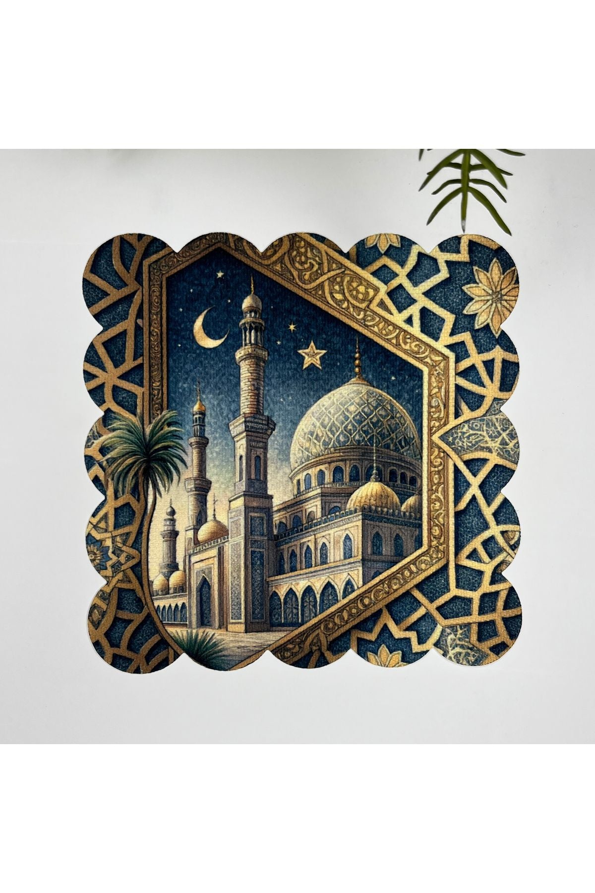 Gece Cami Motifli Ramazan Temalı Lazer Kesim Kumaş Kokteyl Peçetesi 1 Adet