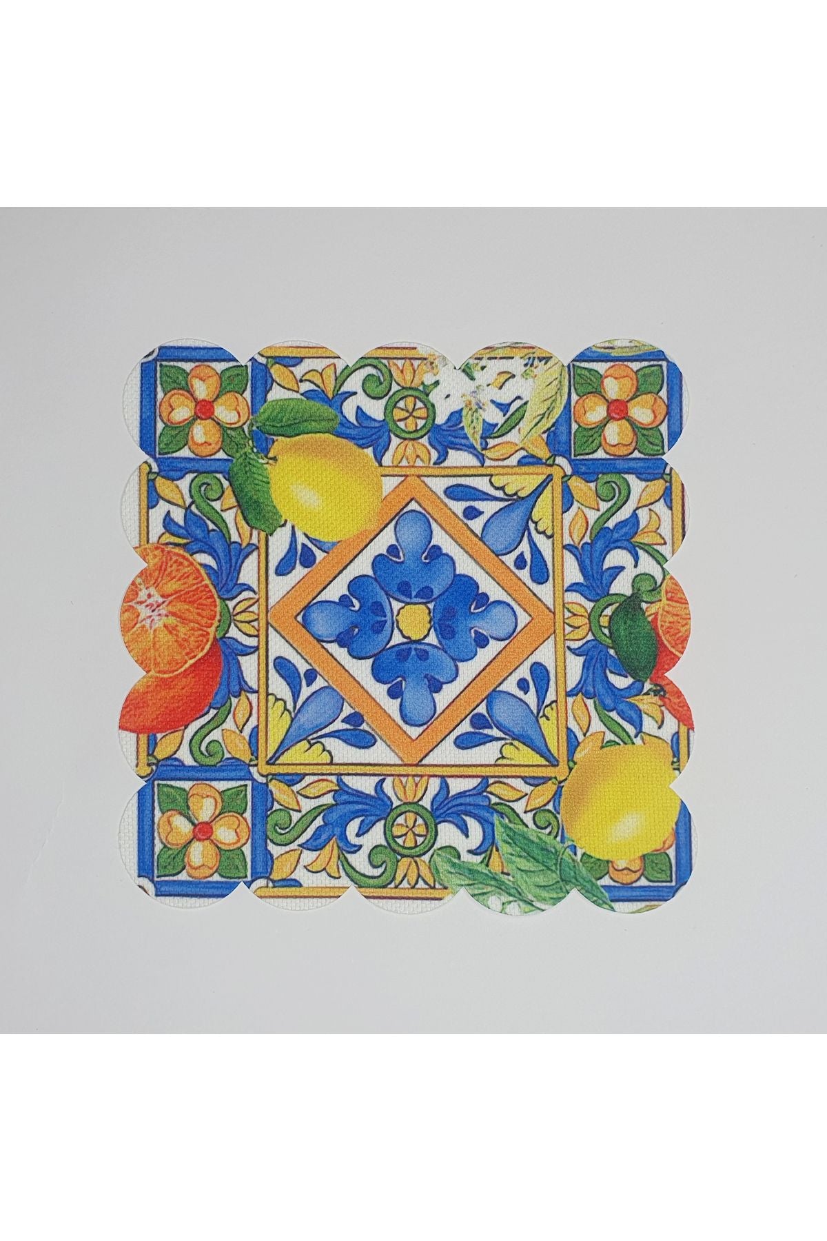 Mavi Çini Limon Desenli Dijital Baskılı Lazer Kesimli Kokteyl Peçetesi