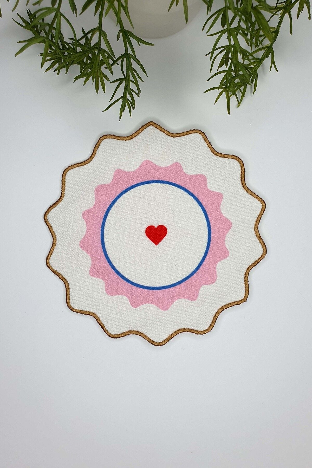 2'li Heart Pop Renkli Kalpli Nakış Kenar Kokteyl Peçeteleri 2 Adet