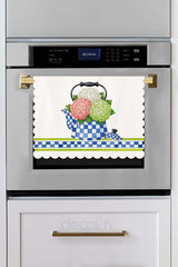 Ortanca Buketli Çaydanlık Desenli Dijital Baskılı Lazer Kesim Dikişsiz Fırın Örtüsü - 40x52cm