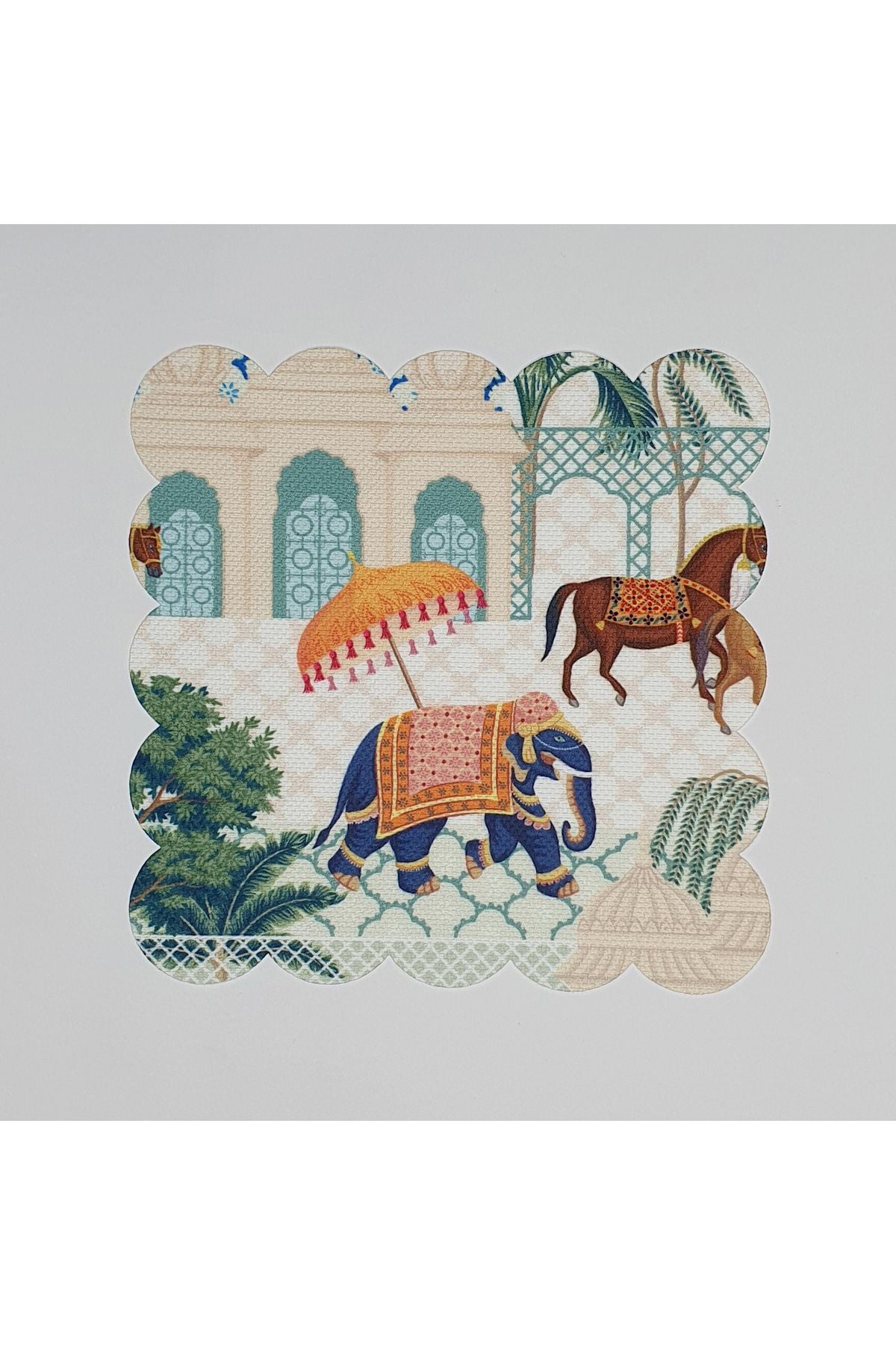 Kraliyet Hayvanları Manzaralı Dijital Baskılı Kumaş Kokteyl Peçetesi Lazer Kesimli