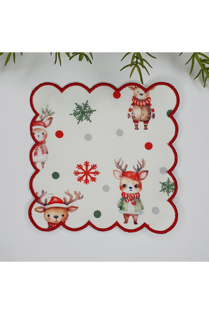 Şirin Geyik ve Kar Taneleri Desenli Nakış Kenar Kokteyl Peçetesi 1 Adet