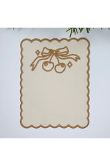 Vişne Tasarım Bej Rengi Altın Nakışlı Kumaş Kokteyl Peçetesi 1 Adet