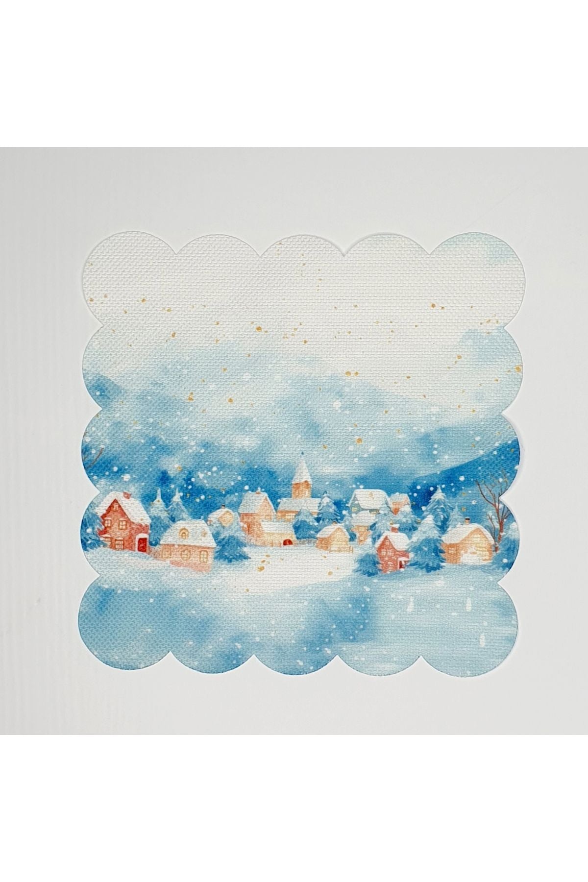 Minimalist Sulu Boya Köy Desenli Lazer Kesim Yıkanabilir Kokteyl Peçetesi