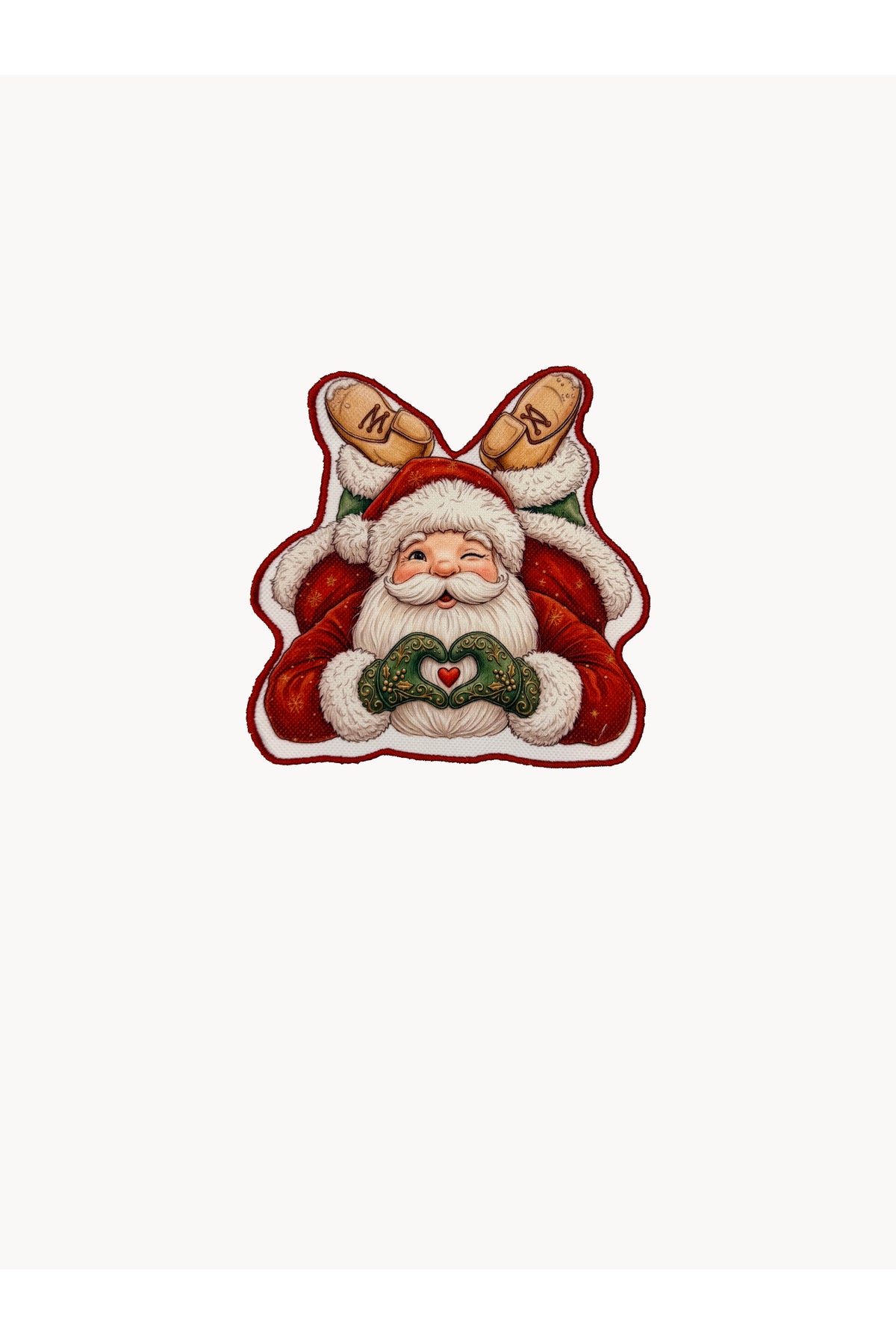 Neşeli Noel Baba Kalp Sembollü Nakışlı Kokteyl Peçetesi 1 Adet