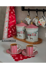 Kırmızı Zemin Yılbaşı Şeker Desenli Nakış Kenar Kokteyl Peçetesi Yıkanabilir 1 Adet