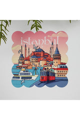 Sulu Boya İstanbul Desenli Yıkanabilir Kumaş  Kokteyl Peçetesi 1 Adet
