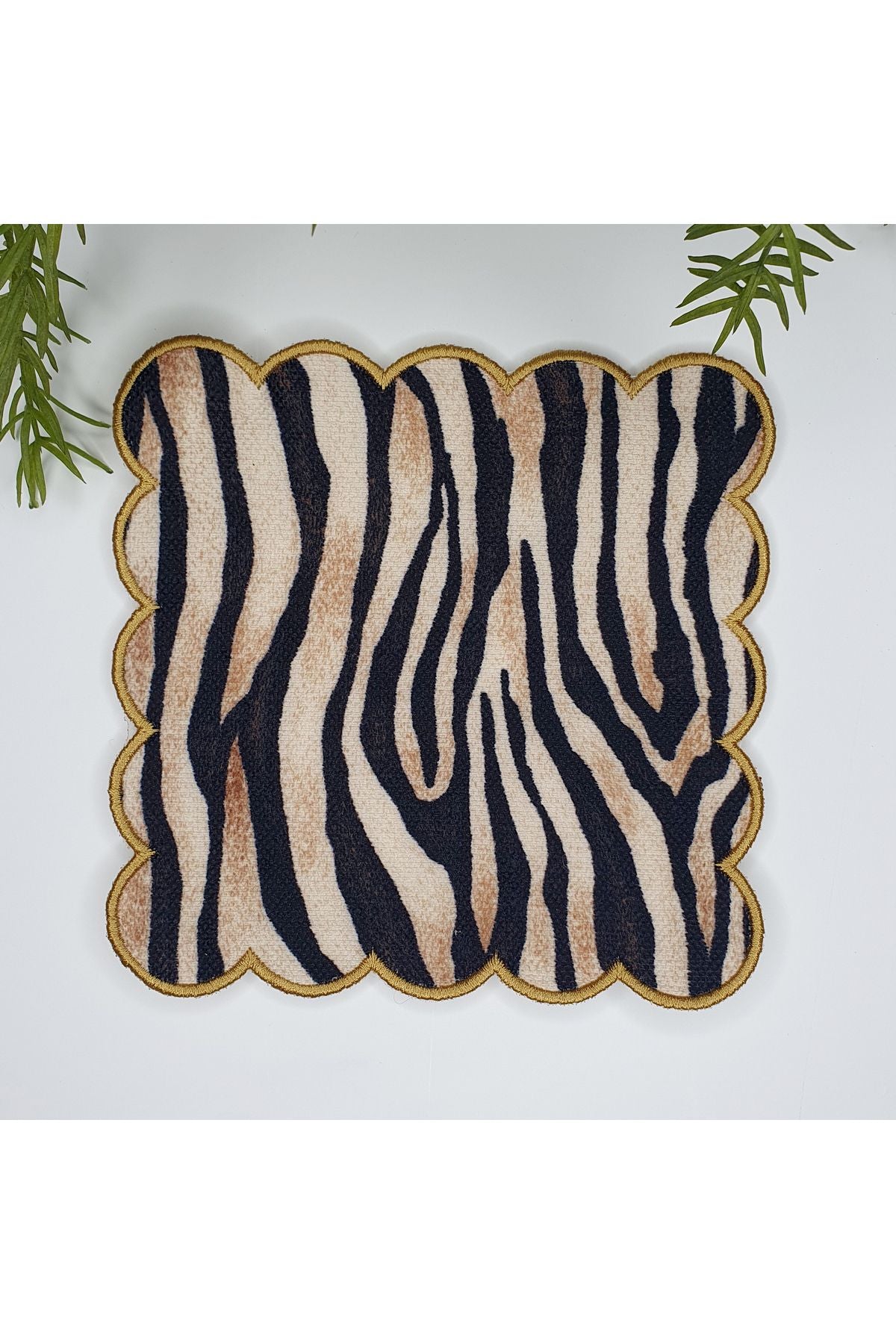 Textured Zebra Patterned Embroidered Digital Printed Fabric Cocktail Napkin 1 Piece