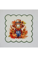 Sulu Boya Korkuluk Çiftçi Çocuk Desenli Kenarı Nakışlı Kokteyl Peçetesi