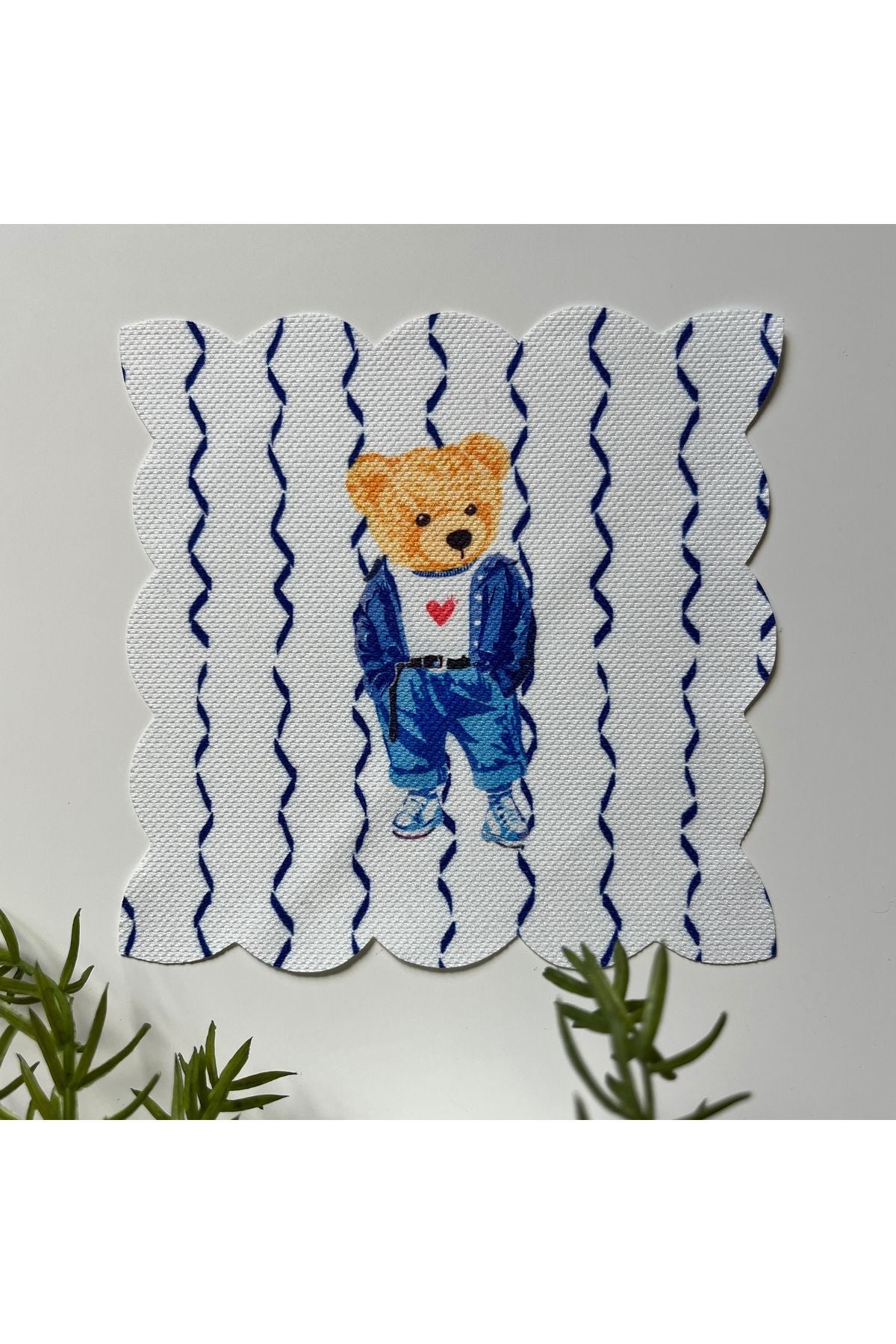 Soyut Çizgi Zemin Cool Teddy Desenli Kokteyl Peçetesi Kumaş