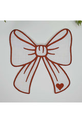 Tarçın Kurdele Şeklinde Kalp Desenli Nakışlı Kokteyl Peçetesi 1 Adet