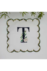 T Harfi Baskılı Kişiye Özel Pul İşlemeli Monogramlı Nakış Kenar Pullu Kokteyl Peçetesi 1 Adet