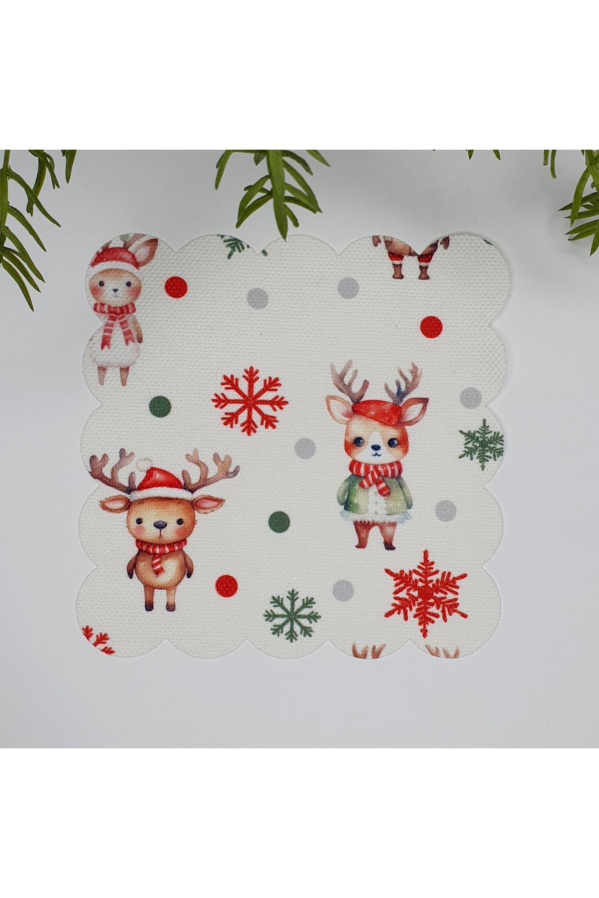 Şirin Geyikler ve Puanlar Desenli Yıkanabilir Kumaş  Kokteyl Peçetesi 1 Adet