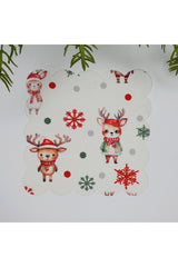 Şirin Geyikler ve Puanlar Desenli Yıkanabilir Kumaş  Kokteyl Peçetesi 1 Adet