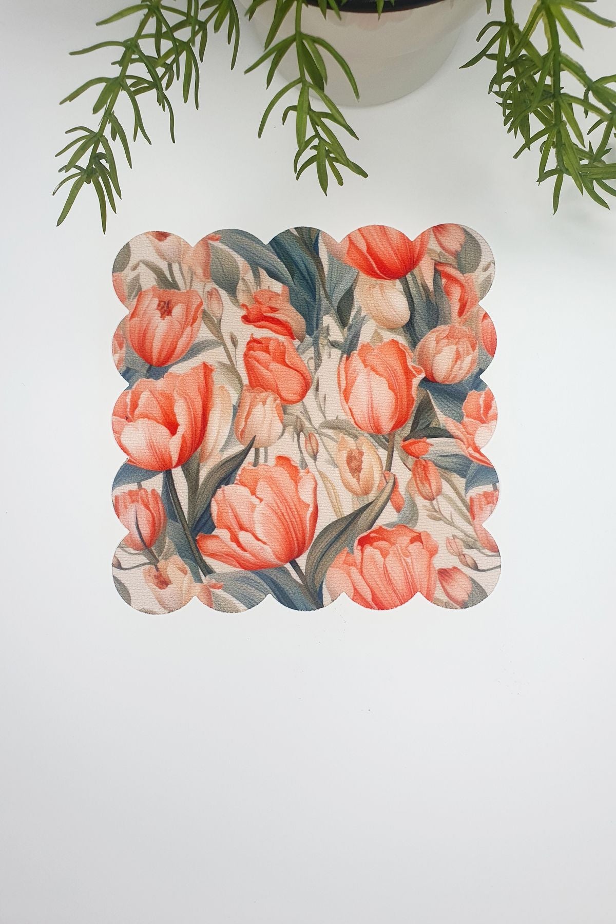 Turuncu Lale Desenli Lazer Kesim Kumaş Kokteyl Peçetesi 1 Adet