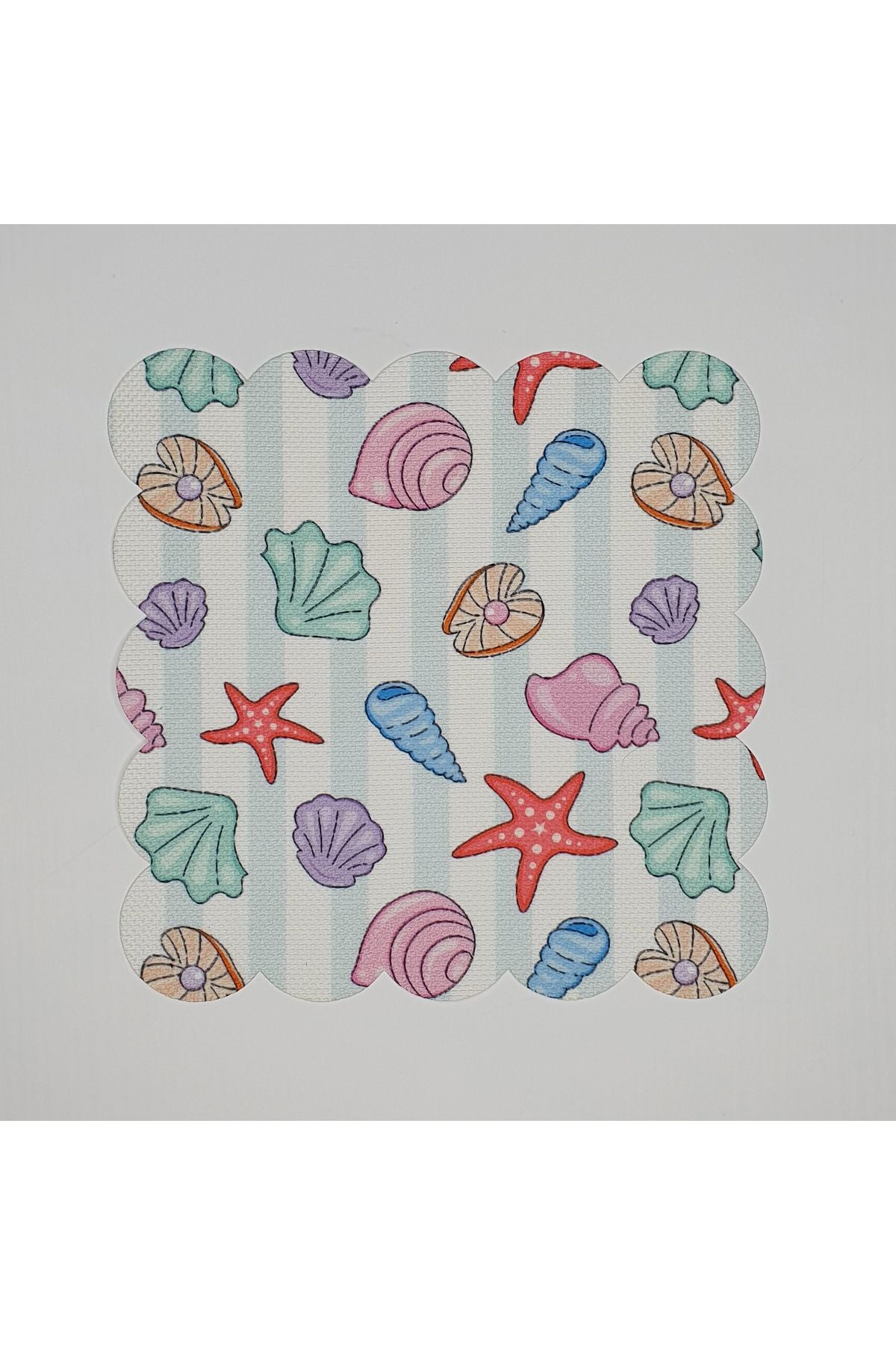 Pastel Deniz Objeleri Kabuk Desenli Dijital Baskılı Lazer Kesim Kokteyl Peçetesi