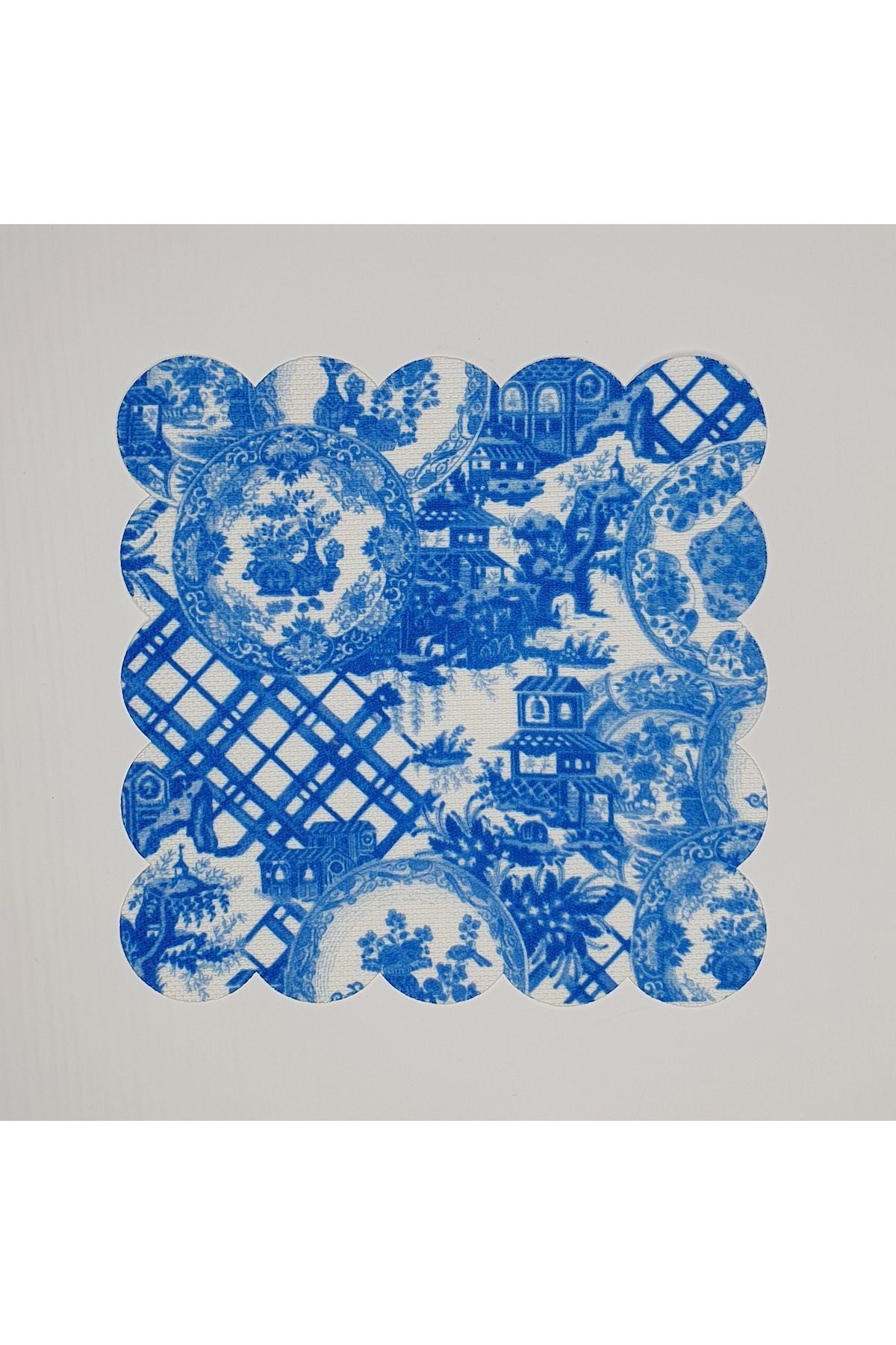 Mavi Elegant Çini Desenli Dijital Baskılı Lazer Kesim Kokteyl Peçetesi