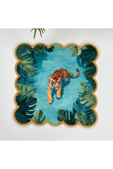 Tropikal Göldeki Güzel Kaplan Tasarımlı Nakış Kenar Kumaş Kokteyl Peçetesi 1 Adet