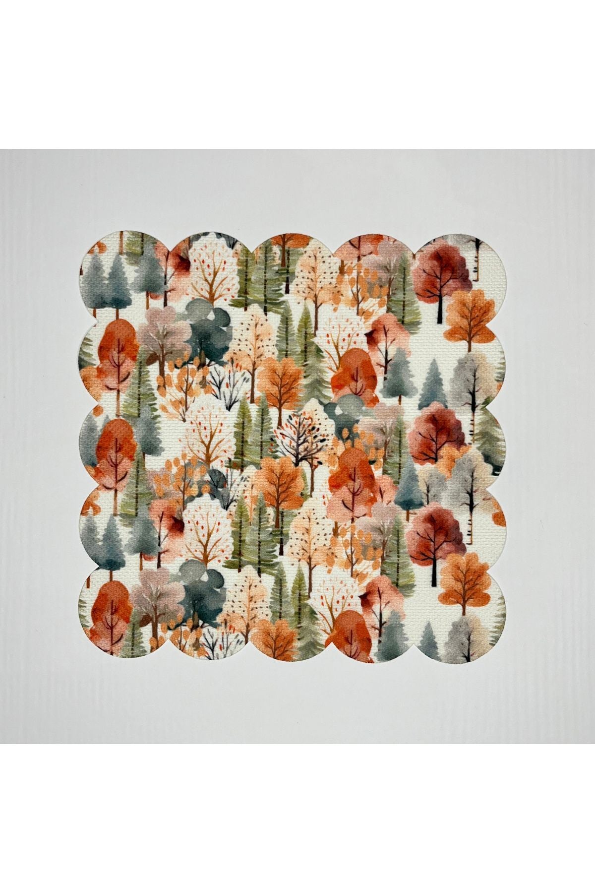 Sulu Boya Sonbahar Ağaç Manzaralı Dijital Baskılı Lazer Kesim Kokteyl Peçetesi