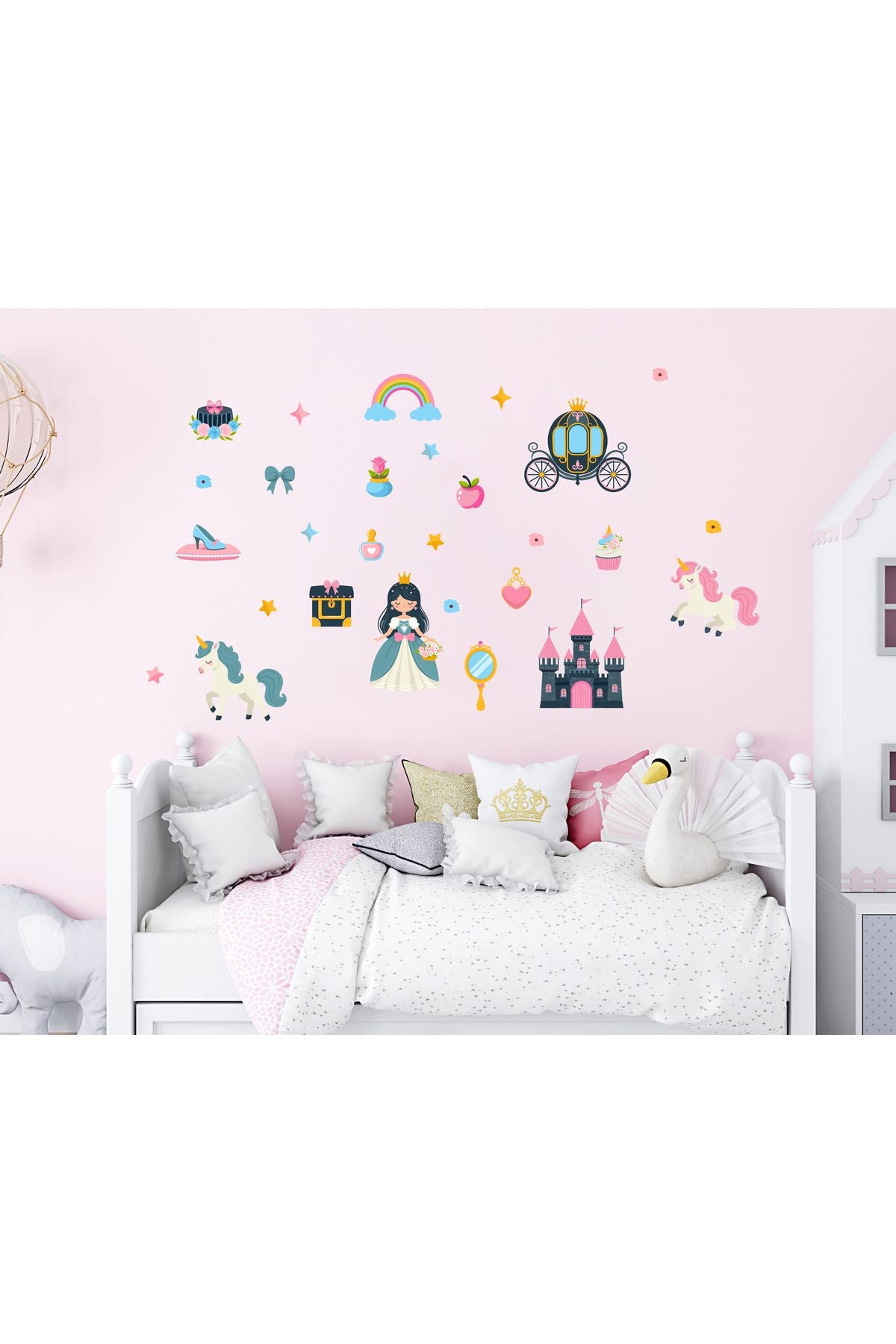 Kız Çocuk Odası Prenses, Kale, Şato ve Unicorn Temalı Sticker Seti 28 Parça