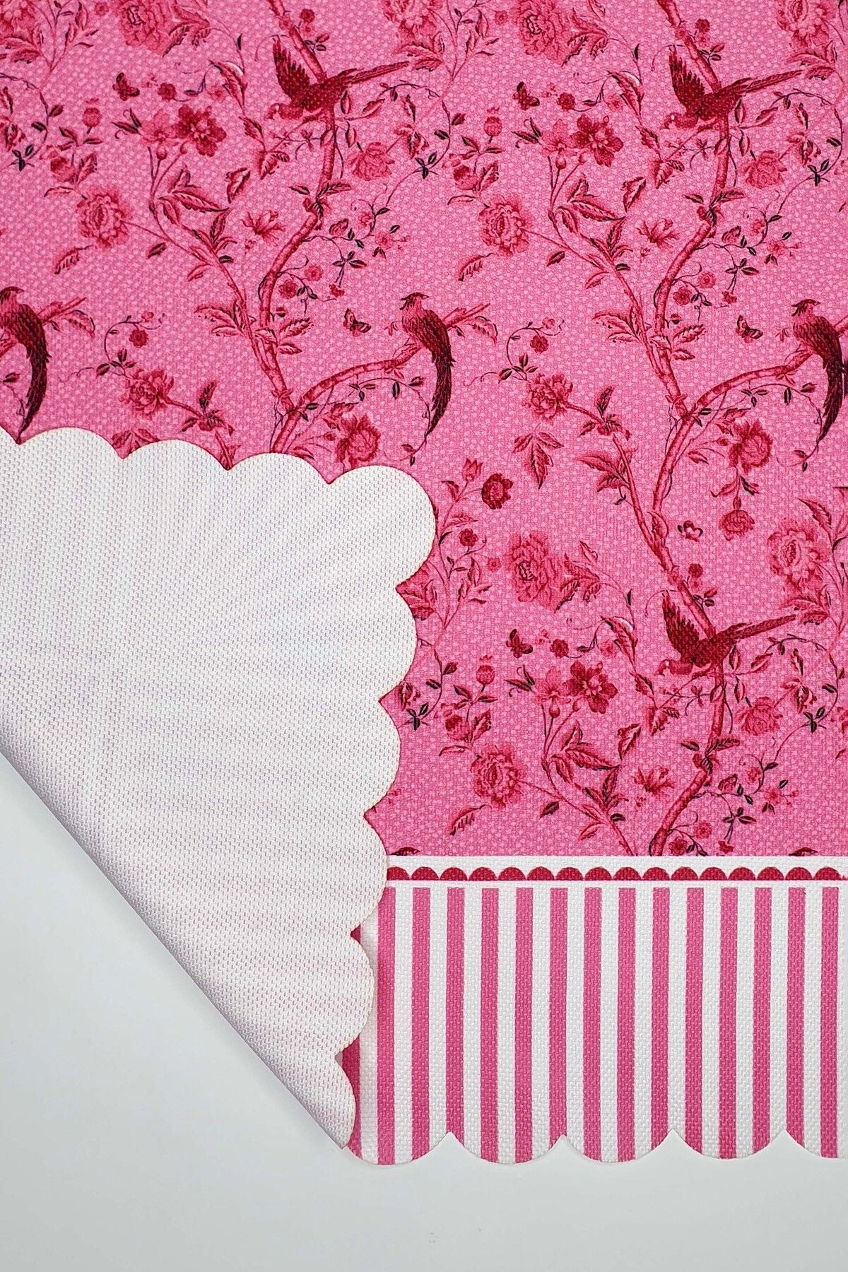 Jolie Flowers Pink Dekoratif Kenar Kuşlar Ve Dallar Tasarımlı Dikişsiz Lazer Kesim Runner - 48x135cm
