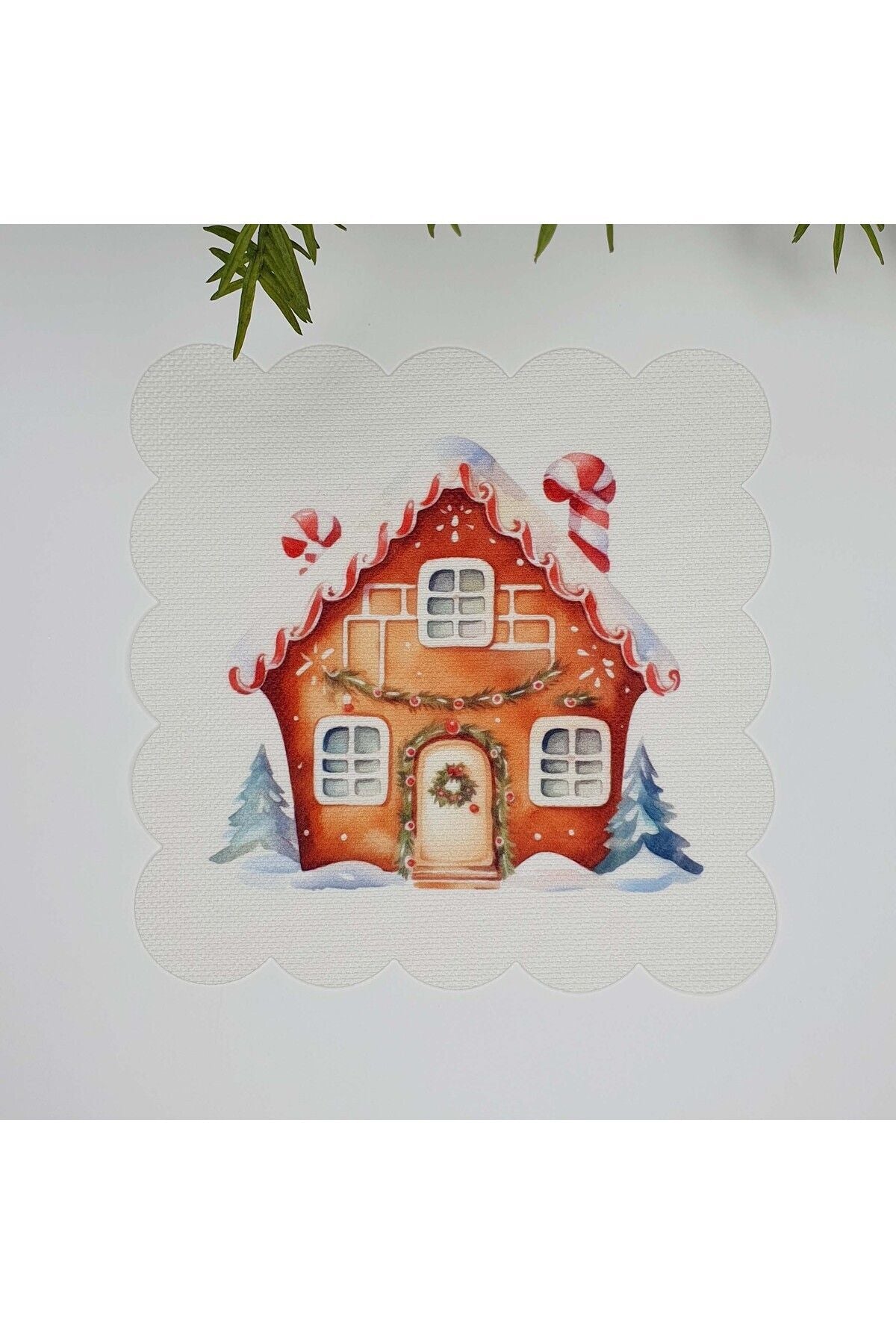 Yılbaşı Temalı Şeker Ev Tasarımlı Lazer Kesim Kumaş Kokteyl Peçetesi 1 Adet