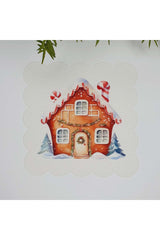 Yılbaşı Temalı Şeker Ev Tasarımlı Lazer Kesim Kumaş Kokteyl Peçetesi 1 Adet