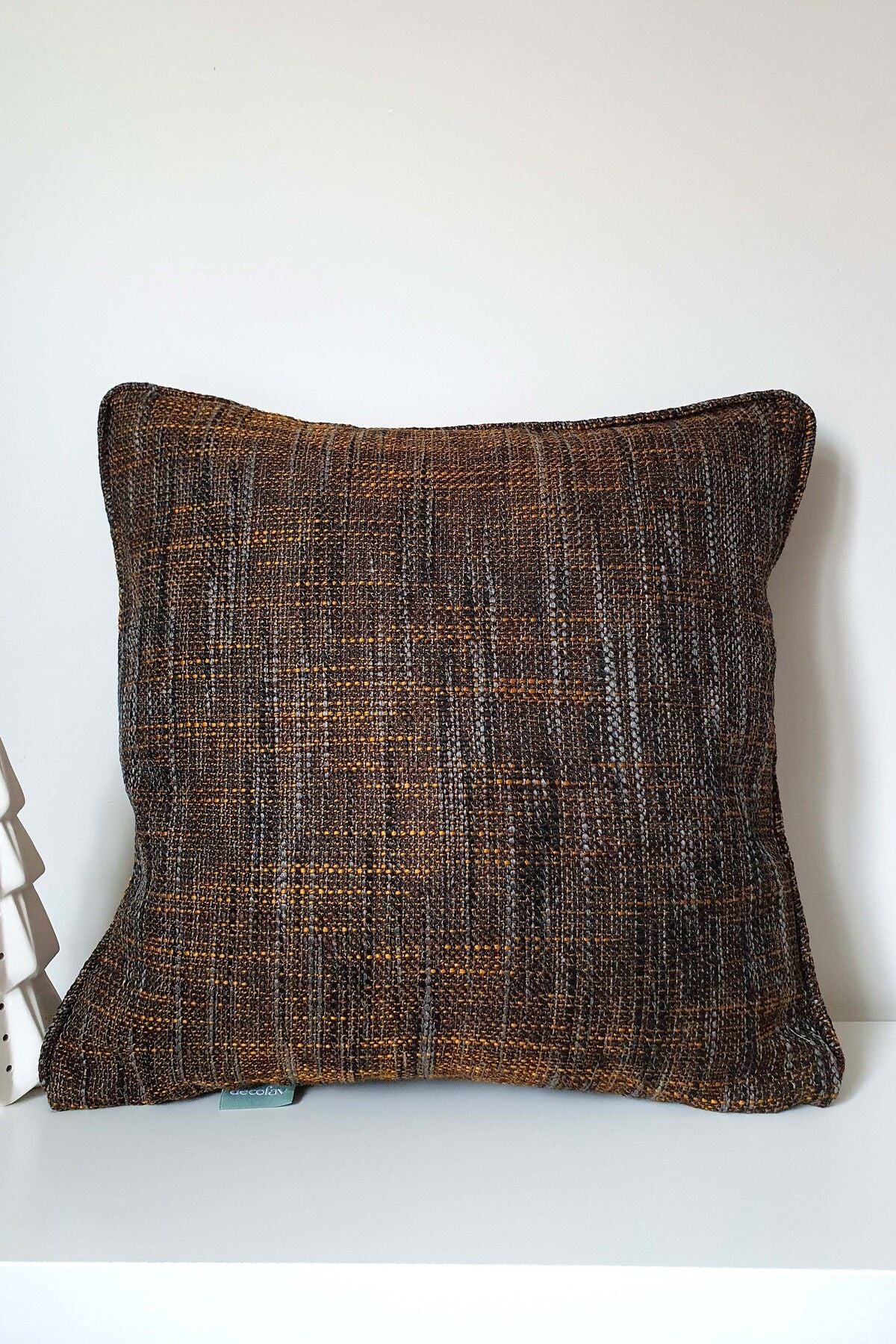 Turuncu Siyah Dokulu Keten Efektli Kırlent Kılıfı 43x43cm