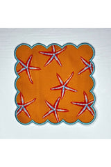 Turuncu Zemin Deniz Yıldızı Desenli Dijital Baskılı Nakışlı Kokteyl Peçetesi