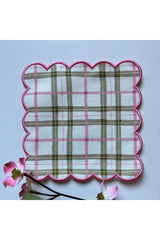 Plaid Chic Digitally Printed, Pink Embroidered Decorative Cocktail Napkins