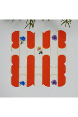 Decorative Orange Stripe Patterned Floral Laser Cut Fabric Cocktail Napkin 1 Piece