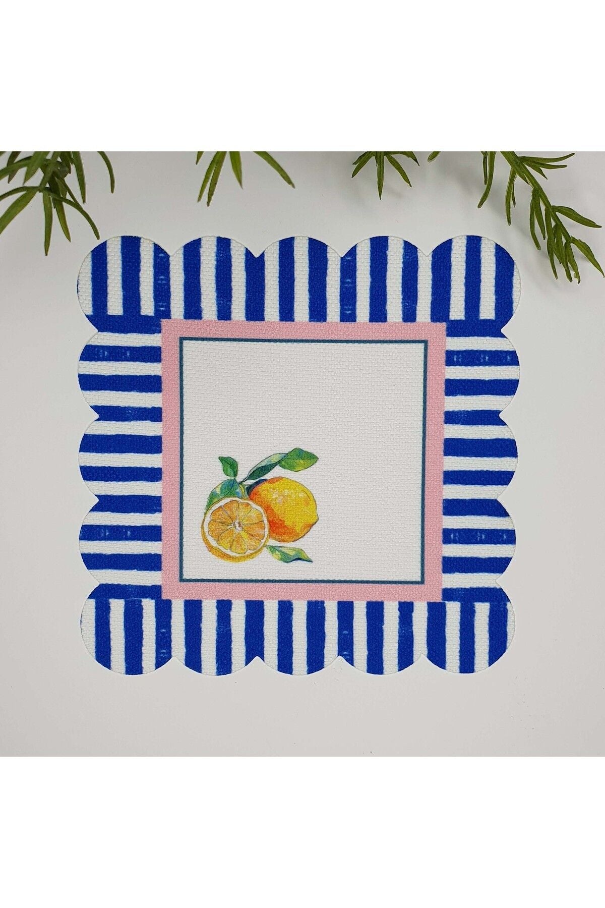 Decorative Edge Lemon Patterned Washable Fabric Cocktail Napkin 1 Piece