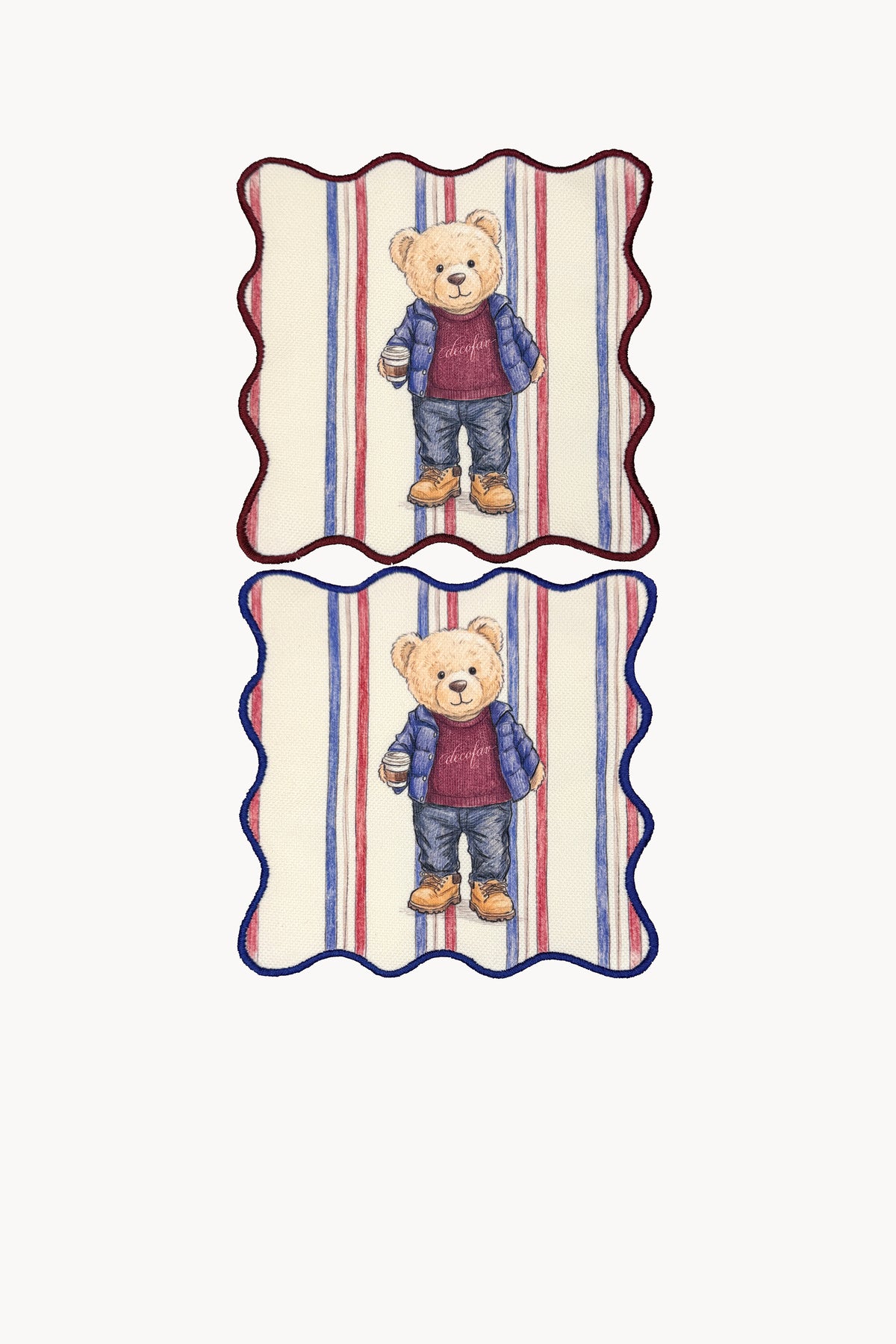 Çizgili Teddy Ayıcık Nakışlı Kokteyl Peçeteleri 2 Adet