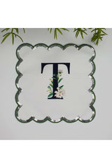 T Harfi Baskılı Kişiye Özel Pul İşlemeli Monogramlı Nakış Kenar Pullu Kokteyl Peçetesi 1 Adet