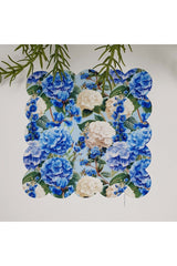 Blue and White Hydrangea Flower Patterned Laser Cut Fabric Cocktail Napkin 1 Piece