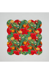 Kırmızı Çiçekli Portakal Desenli Dijital Baskılı Lazer Kesim Kokteyl Peçetesi